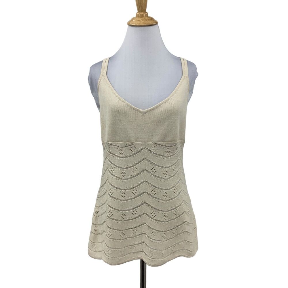 Dorothee Bis Silk Blend Tank Top Womens XL Extra Large Open Stitch Scalloped Hem